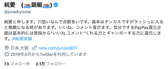 競艇予想屋純愛　Twitterプロフィール