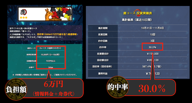 有料予想の的中率と負担額
