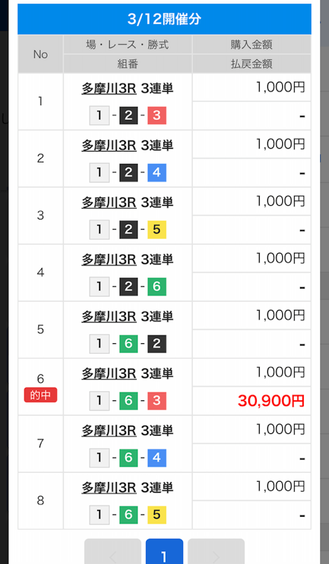 クリアボート0312多摩川3R的中舟券